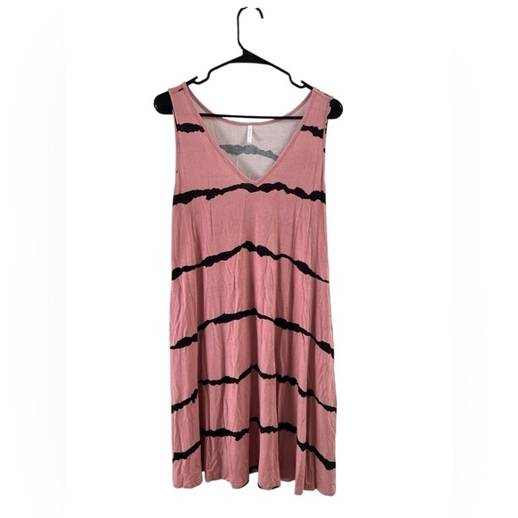 bishuige Dresses & Skirts - Pink and black striped tank top mini dress
